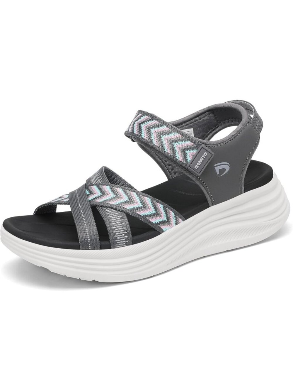 Women's Dark Grey Comfortable Walking Sandals with Arch Support Elastic Strap
